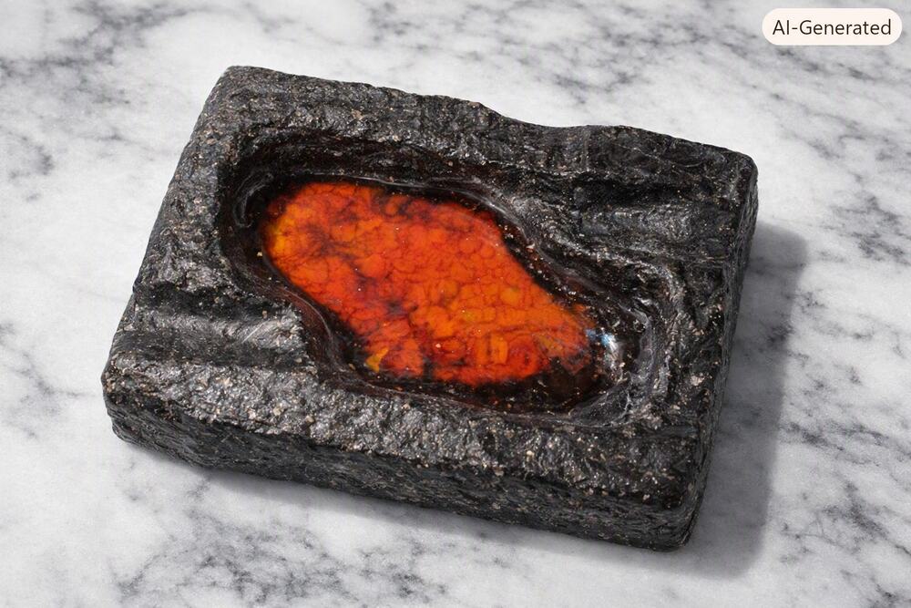 Mid Century Modern Fat Lava Ashtray Textured Stone Orange Red Glaze Vintage